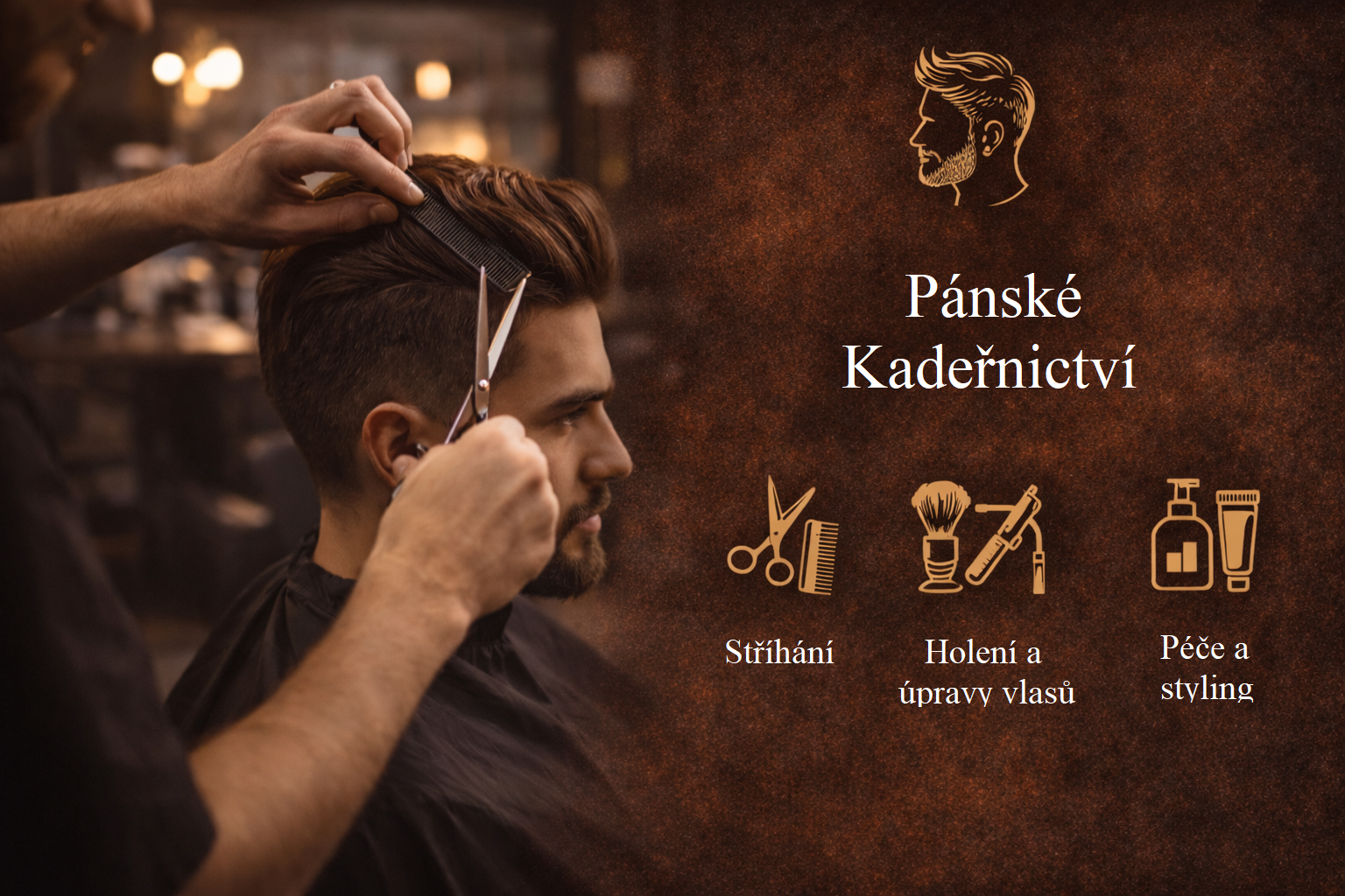 Moderní pánský střih a úprava vlasů pro muže v salonu Petry Oravcové.
